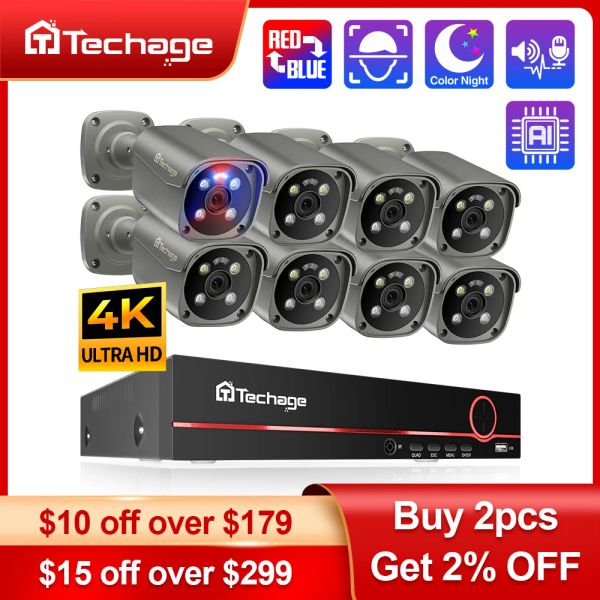 System Techage 4K Security Camera System Ultra HD 8MP Poe NVR TWOWAY AUDIO FACE DÉTECT