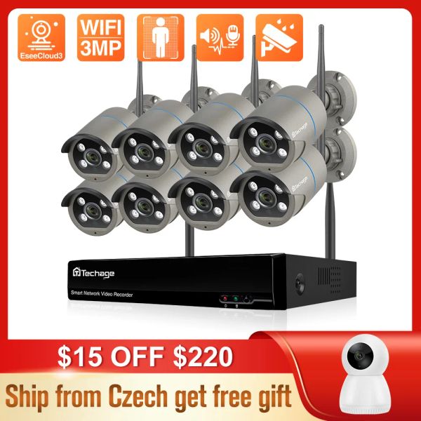 Système Techage 8CH 3MP HD WiFi IP Camera Set Wireless NVR Kit Humanoid Detection bise