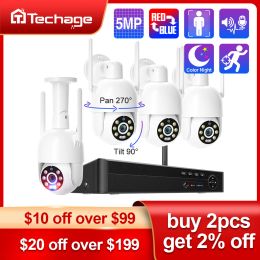 System Techage 8ch 5MP WiFi PTZ Camerasysteem H.265 Smart AI Security Set Twoway Audio Humanoid Auto Tracking Kleurrijke nachtzicht