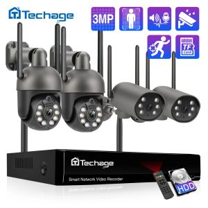 System Techage 8ch HD 3MP Wireless Security Camera System Twoway Audio Smart Ai Human Detection Outdoor PTZ WiFi Camera CCTV Video