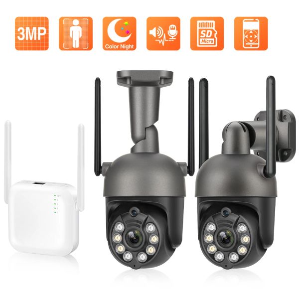 Système Techage H.265 3MP 4CH MINI MINI WIRESS NVR Kit extérieur PT WiFi IP Sécurité Caméra Système de la vidéosurveillance CCTV Set Détection humain