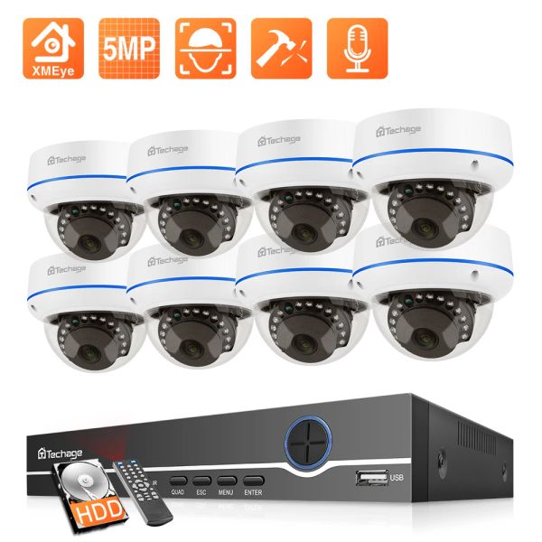 Système Techage H.265 CCTV Camera System 8CH 5MP POE NVR Kit Audio Record Dome Security IP Camera Vandalproof P2P Video Soutrance