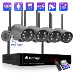 Système Techage Système de caméra de sécurité sans fil 8CH 3MP WiFi Caméra IP CCTV Kit de caméra de surveillance vidéo Audio bidirectionnel Détection humaine