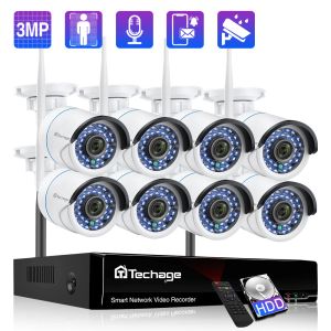 Système Techage Wireless Security Support de surveillance Système 8CH 3MP WiFi Camera Outdoor CCTV Sécurité Kit de caméra audio Détection de mouvement d'enregistrement