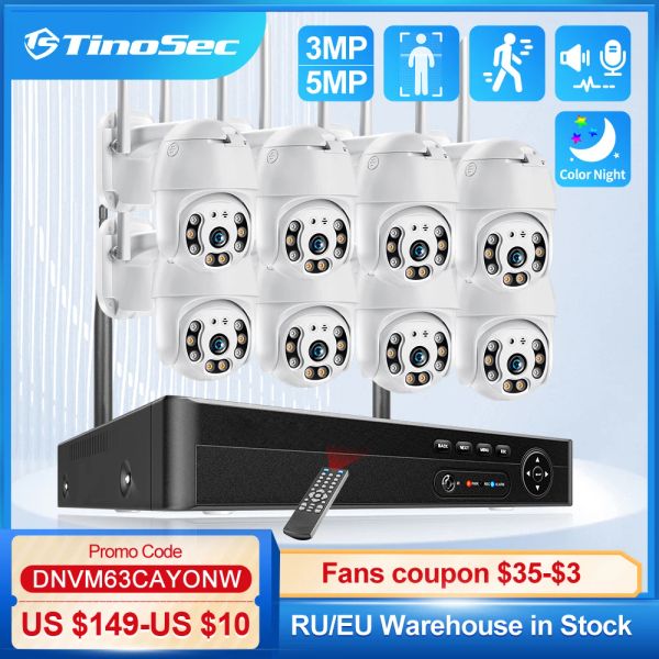 Système TinOSEC 3MP 5MP WiFi Camera System 8CH H.265 PTZ Camera Humanoid détecté automatique Tracking Night Vision Security Surveillance Kit