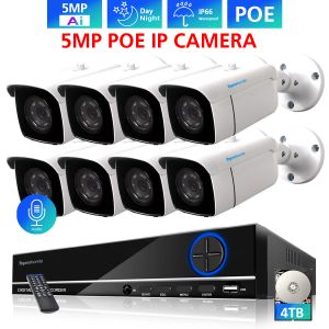 System Toprohomie H.265+ 8ch Poe NVR Systeem AI 5MP Night Vision Audio Record Waterdichte IP -camera -kit 8ch Security Surveillance Camera