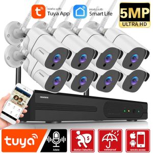 Système TUYA 5MP Wireless Camera System 8ch WiFi NVR Kit Outdoor WiFi WiFi IP Security Camera Set 4CH CCTV VIDEO SUPPRIMANCE Kit