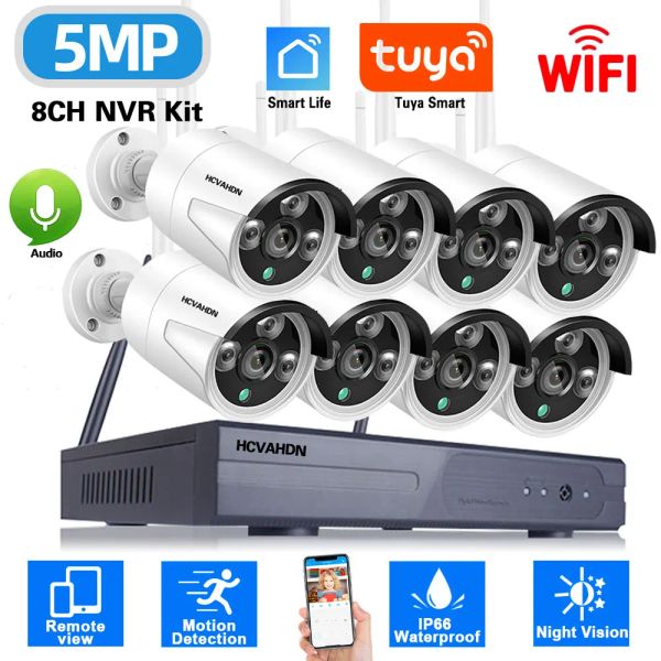 Sistema Tuya Smart 2k HD Sistema CCTV inalámbrico 5K 5MP 8CH WiFi NVR Kit OUDOOR IMPRESIÓN WIFI IP SEGURIDAD Cámara de vigilancia Video Vigilancia Kit 4ch