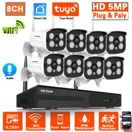 Système Tuya Smart 8CH 5MP Wireless Suppeillance Camera System Outdoor CCTV Camera Security System Kit P2P Audio 5MP 4CH WIFI IP NVR Kit