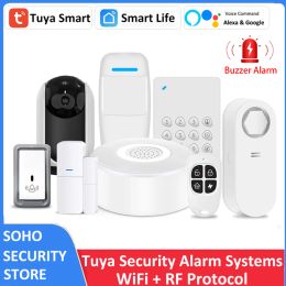 Système Tuya Smart Wifi RF Sirren Alexa Google Security Alarm Systems Pir Door Capteur Keypad Doorbell Detector SOS 3MP IP Camera