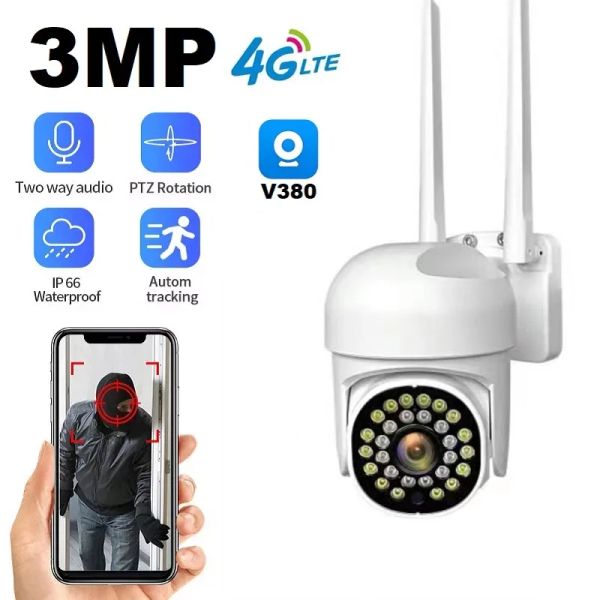 Système V380 Pro 3MP Surveillance Outdoor Wireless IP Camera Home Smart Home Two Ways Audio étanche WiFi Security CCTV CCATV Prise en charge 128g