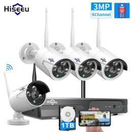 Système WiFi IP Bullet Camera 3MP 1536P 8CH NVR Wireless CCTV Sécurité Kit système infrarouge 4pcs CAM RÉLOVE AVEC 1T HDD