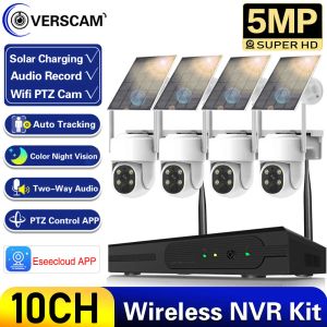Système WiFi Solar PTZ Security Outdoor Camera System 5MP 10CH Kit NVR Two Way Way Wireless CCTV IP Camera Video Subswance Kit 8ch
