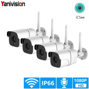 Systeem Wireless Security Camera System 1080P IP Camera WiFi SD -kaart Outdoor 4CH Audio CCTV System Video Surveillance Kit Camara