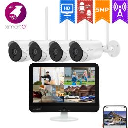 Système Xmarto 5MP CCTV CCTV Smart Home Camera System avec 5MP 12.1 "IPS Screen NVR Color Vision Night Vision 2WAY AUDIO HUMAIN