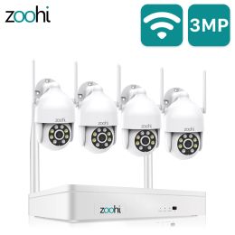 SYSTEEM ZOOHI 3MP PTZ Beveiligingscamerasysteem HD HD Horizontaal Roteerbare WiFi Camera Kit Sound Record Outdoor Surveillance Camera Set