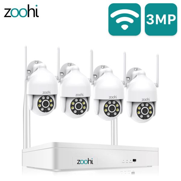 Système Zoohi 3MP PTZ Sécurité Caméra Système HD Kit de caméra wifi rotatif horizontalement Enregistrement de caméra de surveillance extérieure