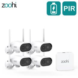Systeem Zoohi Surveillance WiFi Security Camera Kit Wireless PTZ Batterijcamera met zonnepaneel mini NVR Systeem PIR SMART Detectie