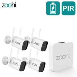 Système Caméra de batterie sans fil zoohi avec panneau solaire mini NVR Système PIR Smart Detection Surveillance Wirefree Security Camera Kit