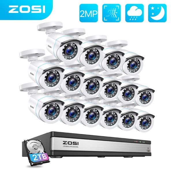 Système Zosi 16CH Sécurité Caméra Système H.265 + 1080P 16CH CCTV DVR 2MP OUTOOR INDOOR HOME BUSINESS VIDEO VIDEO SUBÉRIEMENT
