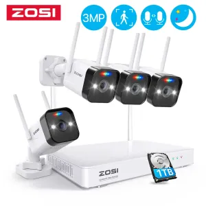 Système Zosi 3MP Mesh WiFi Security Camera System Tow Way Way Audio 8ch NVR WiFi OUTDOOR AI IP CAMER