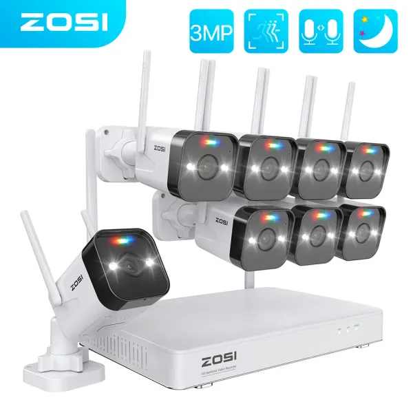 Système Zosi 3MP Wireless CCTV System H.265 2TB HDD NVR SET WiFi IP Camera Twoway Audio AI Human Detection Video Soutrveillance Kit