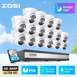 Système Zosi 4k 16ch Spotlight PoE Système de surveillance H.265 8MP Smart Security Camera System Twoway Audio AI Détection humaine NVR