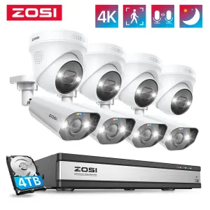 Système Zosi 4K POE Home Security Camera System H.265 + 16Channel 8MP CCTV NVR Recorder (8) 8MP 2160P Surveillance Outdoor Poe IP Caméras
