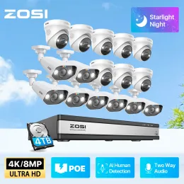 Systeem ZOSI 4K Security Camerasysteem 16ch H.265 Ultra HD 8MP NVR KIT TWOWAY AUDIO 8/12/16 PCS POE IP -camera's Set AI Human Detection