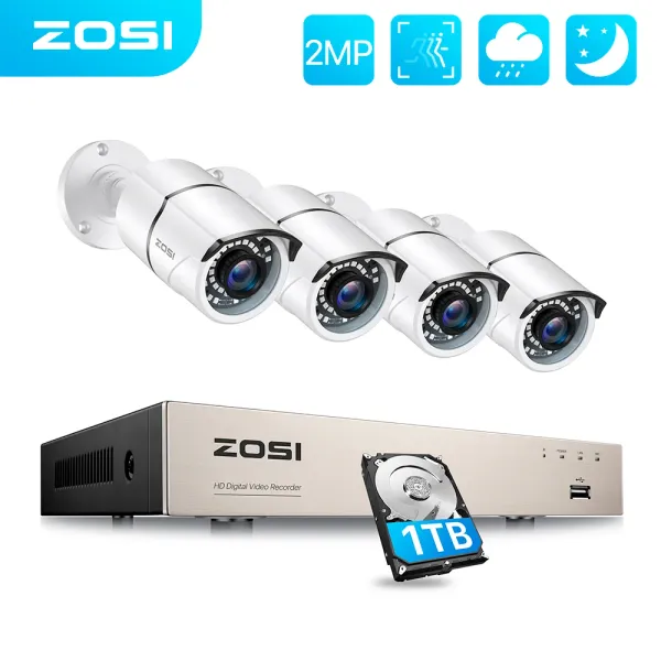 Système Zosi 8CH 1080P 2MP TVI CCTV Sécurité Video Suffreinillance Camera System DVR Kit pour la maison extérieure avec vision nocturne IR imperméable