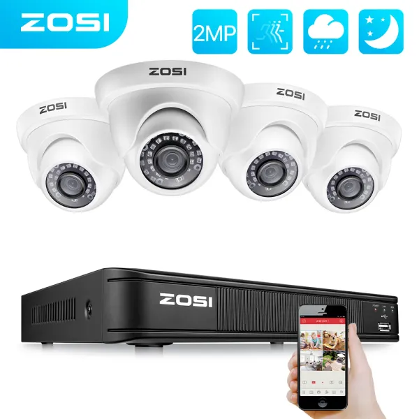 Sistema Zosi 8CH 1080P TVI Video Vigilancia Sistema CCTV Kit con cámaras de seguridad Cámaras DVR para el hogar