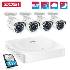 Sistema Zosi 8ch 5.0MP HD Security Camera Sistema 8 H.265+ 5MP DVR con 5MP HD Kit de vigilancia de video para el hogar de CCTV HD HD