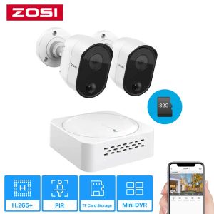 Système Zosi 8ch Security Camera System H.265 + 1080p Mini vidéo de surveillance PIR DVR 2XHD 2.0MP Kit de caméra de vidéosur