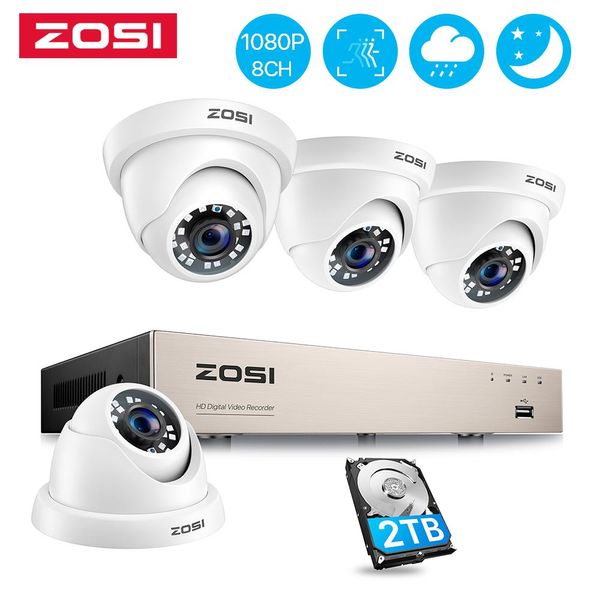 Sistema Cámaras de seguridad Zosi Sistema H.265+ 5MP Lite 8Channel HDTVI DVR Recorder 4pcs 1080p HD Vigilancia exterior Cámaras CCTV Kit