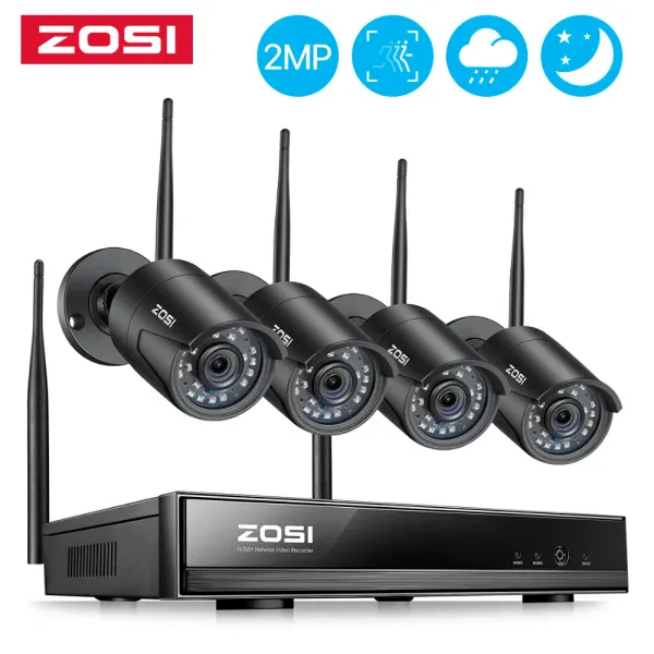 Système Zosi Wireless Security Camera System 2K H.265 + 8CH CCTV NVR 4PCS 3MP Indoor Outdoor WiFi Surveillance Cameras