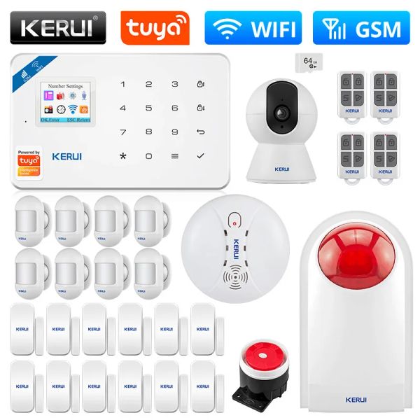 Systèmes Kerui W181 Système d'alarme WiFi GSM Tuya Smart Wirelss Home Alarm Support Alexa Motion Capteur de la fenêtre Capteur de porte IP Camerie