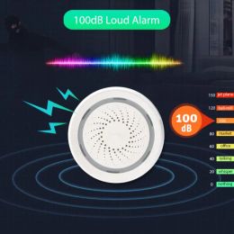 Systèmes Alarme de sirène intelligente Tuya WiFi avec capteur de température et d'humidité 120 dB Sound Light Security Alarm Works SmartLife App