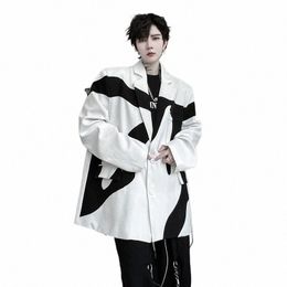 Syuhgfa Style coréen Simle Blazers pour hommes Ctrast Couleur Couture Vestes Haut de gamme Costume Manteau Ruffian Beau Vêtements pour hommes X5YW #