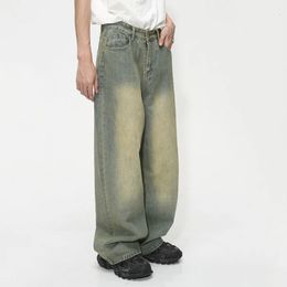 Syuhgfa Vintage Mens Baggy Jeans Automne Wearproping Straight Tube Denim Pantal