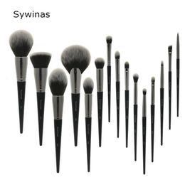 Sywinas Kit de pinceaux de maquillage 15 pièces de haute qualité noir naturel cheveux synthétiques pinceaux de maquillage professionnels outils 240115