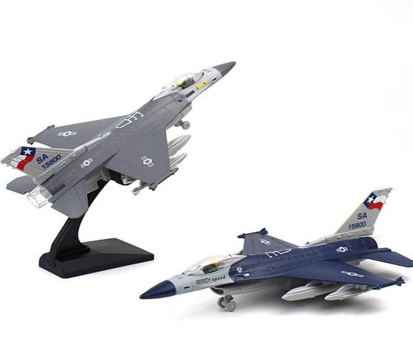 Sywj Diecast Alloy F16 Fighter Jet Aircraft Modèle jouet avec support lumières sonores Tire Christmas Kid Birthday Boy Gift Co3763596