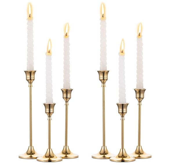 SZ 3pcs/set Candelas de metal de estilo europeo simple Decoración de bodas de oro Golden Partido Decoración de la sala de estar Decoración del hogar