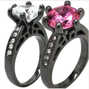 Livraison gratuite taille 5-11 cristal rose gemme noir cluster solitaire bague de mariage fête de fiançailles cluster mère fille fille cadeaux