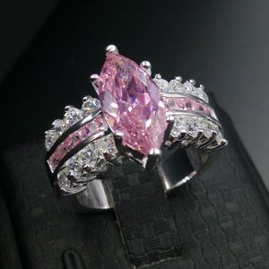 SZ 5/6/7/8/9/10 Engagement Luxe Sieraden Roze Sapphire 925 Sterling Zilver Gevulde Bruiloft Dionique Gesimuleerde Diamond Dames Ring Gift