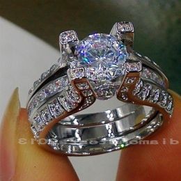 Sz 5 6 7 8 9 10 Hele Retro 10kt witgoud gevuld GF witte topaas Gem Gesimuleerde Diamond Engagement Wedding Ring 285F