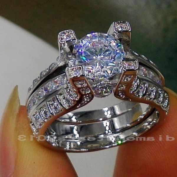 Sz 5/6/7/8/9/10 En gros Livraison gratuite Rétro 10kt or blanc rempli GF topaze blanche Gem Simulé Diamant Bague De Fiançailles De Mariage ensemble cadeau