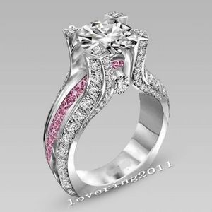 SZ5-11 Luxe groothandel Professionele mode-sieraden 10kt wit goud gevuld Gf roze topaas Wedding Engagement Band Ring set gift