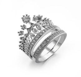 Sz610 Crown Diamonique Clear CZ Conjuntos de anillos de fiesta de compromiso de boda llenos de oro blanco 2659527