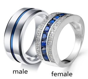 SZ612 Deux anneaux Couple Sonnent Her Her Ho-Selon en acier inoxydable Men039S Ring Sapphire 18K Platinum Women 039S RING DE MEADUX8272653