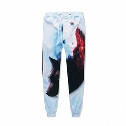 Szblaze Brand New Unisex Wolf Print Jogger Pantalones para hombre Divertido Pantalón largo para mujer Ocio Streetwear Primavera Pantalones delgados e1FD #